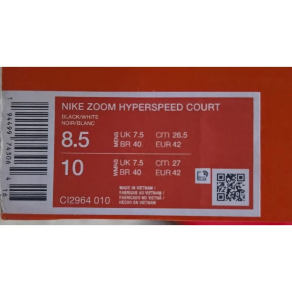 Nike Zoom HyperSpeed Court Black White Volleyball Shoes Men’s 8.5 Women’s 10